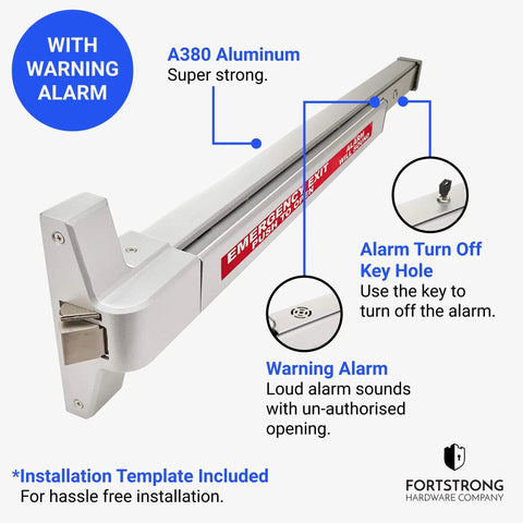 Beefed Up Panic Bar Exit Device With Alarm For Busy Doors Loud Siren Warning Stickers Easy Install FS 850A Durable Steel