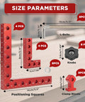 Size parameters of 8 Pack Premium Corner Clamps For Woodworking, Precision 90 Degree Right Angle Positioning Squares in Aluminum Alloy.