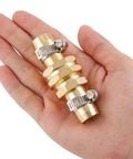 Product in hand: Four Pack Garden Hose Repair Connectors With Clamps For Three Quarters Inch Or Five Eighths Inch Hose Fittings Five Eighths Inch Barb To Three Quarters Inch GHT Adapters Aluminum Water Hose Repair Kit For No Fuss Leaks And Quick Fixes.
