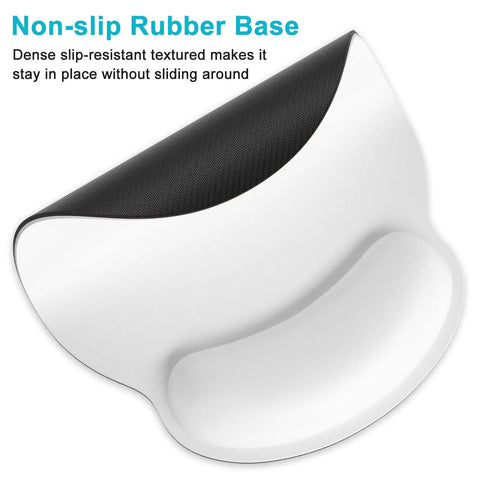 Ergonomic Mouse Pad With Memory Foam Wrist Rest For Pain Relief And Fatigue Reduction Ultra Smooth Surface And Non Slip Base Go To Choice For Gaming Office And Laptop Use White, showing non-slip rubber base.
