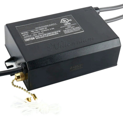 High Voltage Neon Sign Transformer Power Supply 8kV 30mA Solid State UL Listed Indoor Use Only with low EMI and exposed ground.