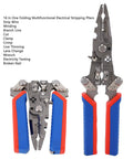 Ftvogue 16 In 1 Multifunctional Wire Stripping Pliers Folding Tool with blue and red handles for cutting and crimping cables.