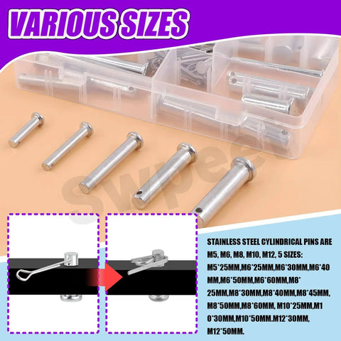 All In One Clevis Pin Kit With 51 Pieces In 18 Sizes M5 M6 M8 M10 M12 Zinc Plated Flat Head Pins Plus Cotter Pins