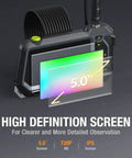 Dual Lens Endoscope With 5 Inch Monitor And Front And Side View Borescope Camera Waterproof 9.8 Ft Probe 5 Inch IPS LCD Screen And Case The Go To Tool For Auto Maintenance Home Inspections Electrical Work And DIY. black 5-inch IPS LCD endoscope monitor with 9.8 ft probe