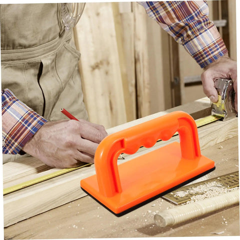 Pro Grade Table Saw Safety Push Block For Woodworking, Durable Orange Push Blocks beside woodworker marking measurements