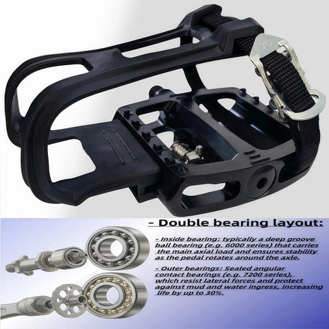 3-In-1 SPD Clipless And Toe Clip Bike Pedals for Indoor Cycling with double bearing layout, CNC machined aluminum body