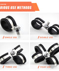WYSIWYKA 60pc stainless cable clamps with rubber cushions; 10 sizes 1/4–1-3/4 in, Amazon collage showing uses