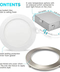 Ultra Thin 6 Inch LED Recessed Wafer Light With J-Box, 12W, 1000 Lumens, Dimmable, Brushed Nickel, Energy Star, IC Rated
