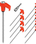 Rock Solid Heavy Duty Metal Tent Stakes Set With 7.87 Inch Screw In Pegs And Plastic Rotating Heads In Bright Orange
