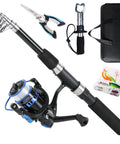 6.9 Foot Telescopic Fishing Rod And Reel Combo With Pliers And Lip Gripper, All In One Starter Kit In Blue