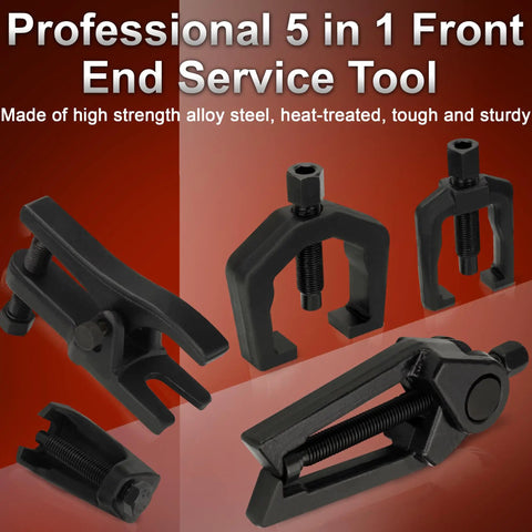 5 Piece Pitman Arm Puller Ball Joint Separator And Tie Rod End Tool Front End Service Kit Splitter Removal Kit For Cars And Light Trucks Includes Pitman Arm Puller Ball Joint Separator And Tie Rod End Tools For Easy Suspension Maintenance. 5-piece alloy steel front end service tools