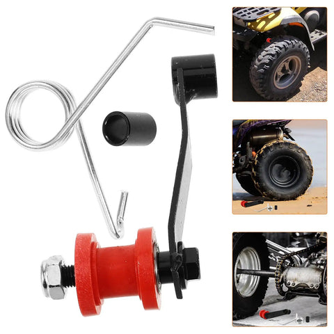 Top Tier ATV Motorcycle Chain Adjuster Kit With Wear Resistant Steel Roller For Smooth Rides And Easy Install On 110 To 250cc Dirt Bikes And Quads, red roller with spring and bracket