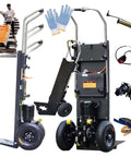 Heavy Duty Electric Stair Climbing Hand Truck With Brushless Motor And Stepless Speed Control For Moving Furniture Up Or Down Stairs Effortlessly Featuring High Capacity Battery Display And 150 To 400 Kg Lifting Power For Pros Who Need Real Muscle On The, featuring motor, large wheels, and accessories.