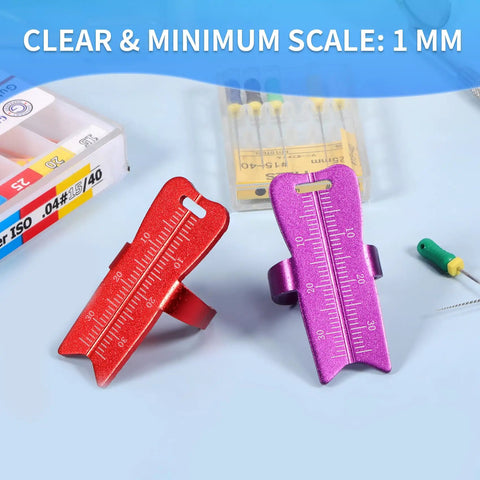 Aluminum Endodontic Measuring Ring Pro Grade Root Canal Ruler For Accurate 0 To 30mm Measurements, Lightweight Handy Dental Tool red and purple