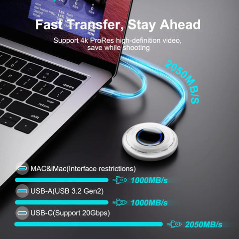 1TB Magnetic Portable SSD With PD 100W Fast Charging And Blazing 2050MB/s USB-C 3.2 Gen 2x2 connected to laptop