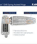 Spring Assisted Flush Mount Door Hinge For Beefy Walk In Doors, High Lift Cam System With Cam Rise Action, zinc material.