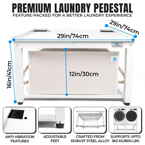 Washer And Dryer Pedestal 29 Inch Wide 16 Inch High White Steel Universal Fit With Major Brands Leak Proof Drain Pan