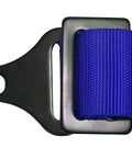 Close-up of metal buckle on Blue 4 Point Harness With 2 Inch Straps For Universal UTV Off Road Use Built To Last Tough As Nails Heavy Duty Safety