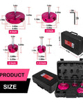Four Piece Pipe Reamer Kit For PVC CPVC And ABS Fittings Includes 1.5 2 3 And 4 Inch Reamers in case, labeled sizes