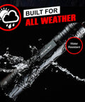 Ultra Bright 1200 Lumen Tactical Flashlight Handheld for Camping and Hunting, water-resistant feature shown with water splash.