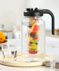 Fruit Infuser Glass Water Pitcher With Wide Mouth 2 Quart Leakproof No Spill Mason Style Jar Filter Lid For Easy Infused Water