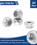 Nylon Locking Hex Nuts 4 40 Pack Of 50 In 304 Stainless Steel With Silver Finish showcasing stack and design
