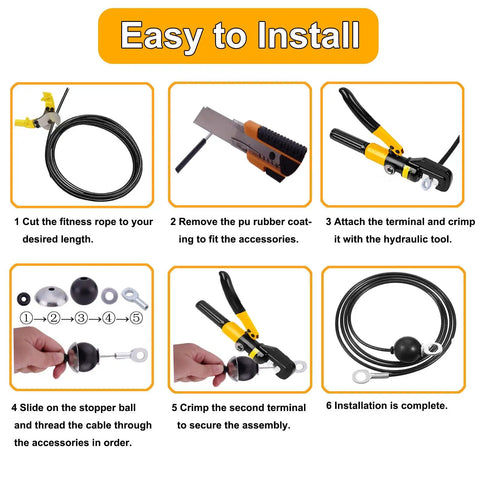 Easy installation steps for Replacement Cable Kit For Lat Pulldown And Low Row Machines, 32.8 Ft 5.0mm PU Coated Steel Wire Rope.