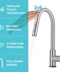 Touch Kitchen Faucet With Pull Down Sprayer In Spot Free Stainless Steel illustrating TapFlow Touch Technology feature