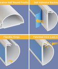 157 Inch Cord Cover Kit Easy Peel And Stick Self Adhesive Wire Hiders showing decorative profile, adhesive backing, hinge, and lock lid