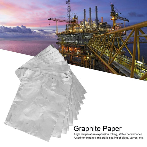 Graphite foil gasket sheets, 250x200mm, 10 pieces, silver-gray, for high-temperature dynamic/static sealing.