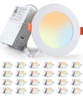 24 Pack 4-Inch Recessed LED Can Lights With 6 CCTs Selectable From 2500K To 5000K, 750LM Brightness, Junction Box