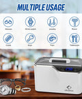 LifeBasis ultrasonic jewelry cleaner, white 600ml with digital timer and lid, watch holder