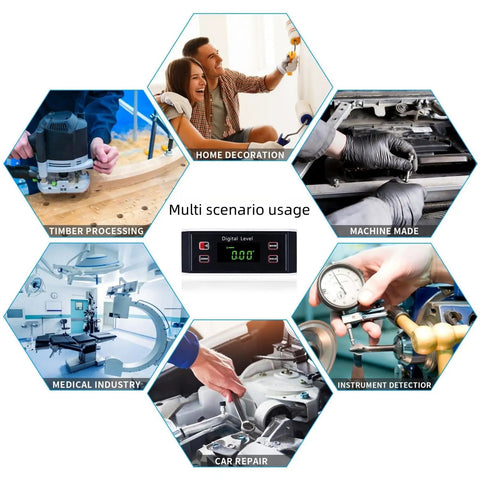 Built Tough Digital Angle Finder With V Groove Magnetic Base And Bright Backlight Hella Precise IP65 Waterproof Smart Level Protractor Gauge used in various applications.