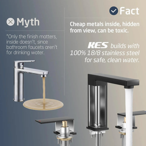 Comparison of all metal matte black bathroom faucet with pop up drain versus cheaper metals for quality and durability discussion.