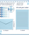 Product size details of All In One Blue Letter Writing Paper And Envelope Set With 50 Lined Papers 50 Envelopes And 50 Stickers.