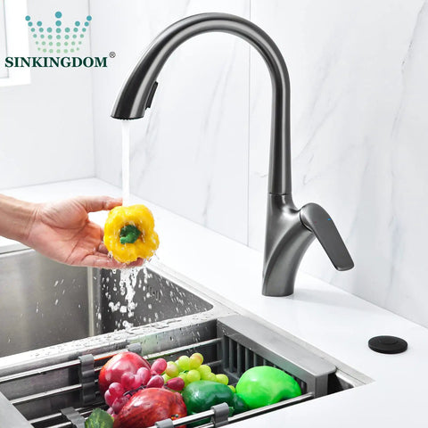 Garbage Disposal SinkTop Air Switch Kit With Matte Black Button and Stainless Steel Button shown near modern kitchen faucet