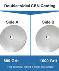 Double Sided CBN Grinding Disk 800 And 1000 Grit Sharpening Wheel Fits WS3000 side A 800 grit and side B 1000 grit view.
