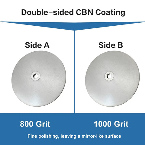 Double Sided CBN Grinding Disk 800 And 1000 Grit Sharpening Wheel Fits WS3000 side A 800 grit and side B 1000 grit view.