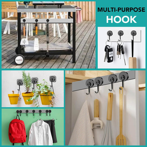 Eight Pack Swivel Magnetic Hooks Set, Heavy Duty 120LBS Capacity, Neodymium Magnetic Hooks in various home uses, kitchen and office.