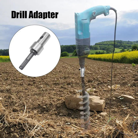 Garden Auger Drill Adapter Kit That Plays Nice With Corded And Cordless Drills, shown in use on tilled soil