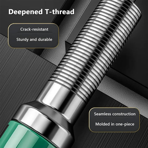 Close-up of a deepened T-thread on a Hydraulic Wheel Bearing Puller Kit With Versatile 2/3 Jaw Gear Puller, showing seamless construction.