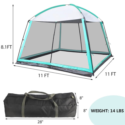 11x11 Ft Screen House With Mesh Net Tent Canopy Shelter Gazebo, Easy Setup, Waterproof, Sunshade, Ideal For Camping, Backyard Or Beach Picnics, Spacious 121 Sq Ft, Blue with carry bag