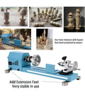 Mini Wood Lathe Machine For Desktop With Infinite Speed Control Perfect For DIY Enthusiasts, showcasing wood projects and lathe design.