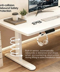 ProMove Electric Height Adjustable Desk With Instant Memory Buttons And Slick AntiCollision Shield For Dope Gaming Rigs And Chill Home Office Workstations In RealWorld Dimensions showing anti-collision feature and accessories.