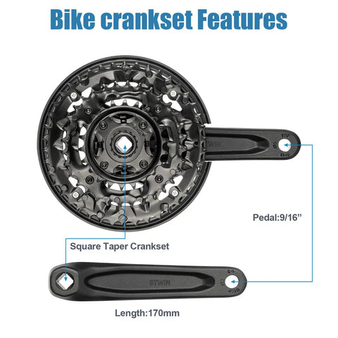 Beefed Up Triple Chainring 170mm Crankset Upgrade Kit for Mountain City Fat and E Bikes with 42T 32T 22T gearing.