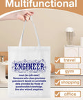 Canvas Tote Bag for Women Engineers Dope Reusable Grocery Shopping Work Travel Tote with Engineering Theme Gift White Durable Lightweight Everyday Carryall with printed engineering definition held by hand