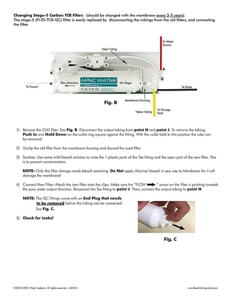 Installation guide for High Capacity Inline Carbon Filter For Undersink Reverse Osmosis Systems Stage Five with APEC model image.