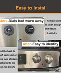 Six Burner Stove Dial Sticker Set For Knobs And Controls installed on silver cooktop showing before and after installation