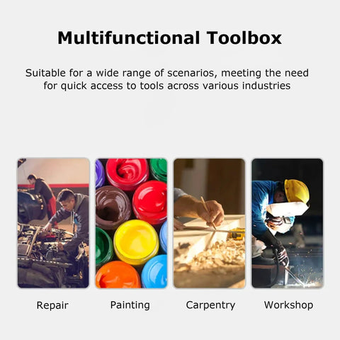 Multifunctional toolbox uses for repair, painting, carpentry, and workshop; ideal tackle box for fishing, art projects, and on the go.