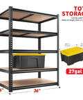 Must-Have Heavy Duty Garage Shelving Unit With Five Adjustable Tiers 2400 Pounds Capacity, holds 27gal totes